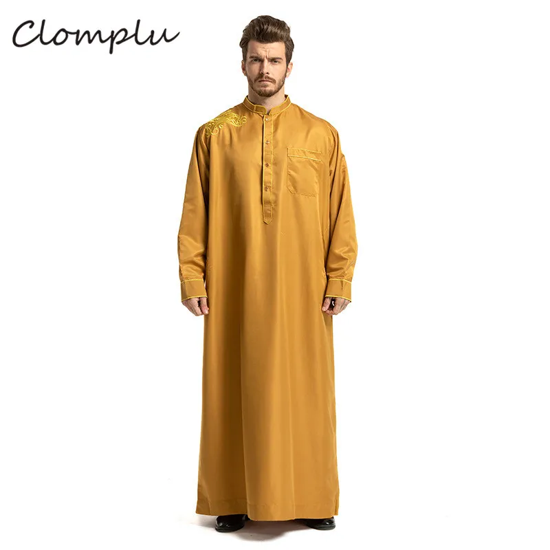 Цвет: желтый Clomplu мусульманская abaya jubba tobe кафтан индийский арабский Модный узор Исламская одежда дышащая повседневная мужская одежда с длинными рукавами - Цвет: Цвет: желтый