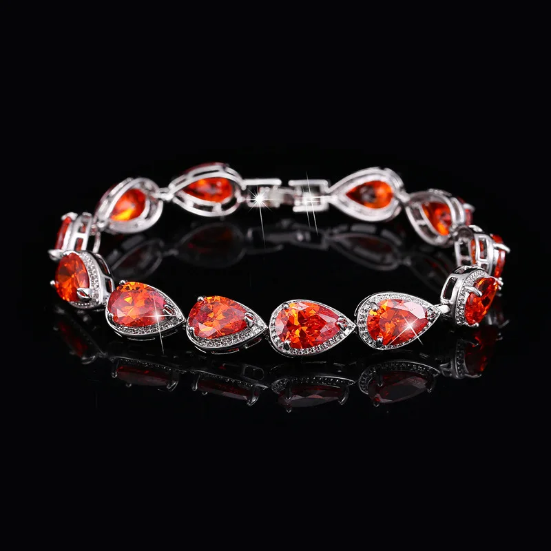 AAA Red Zircon Tennis Chain Bracelet Men's Women Jewelry Copper Material Gold Silver Rose Color Water Drop CZ Bracelet Link