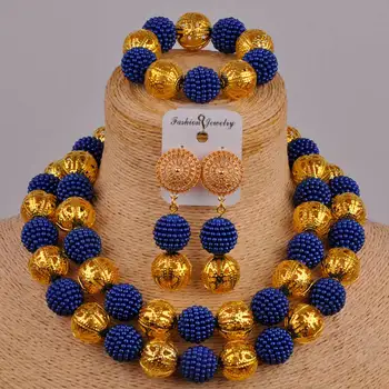 

fashion costume jewellry set royal blue simulated pearl nigerian traditional wedding set african beads jewelry set ZZ14
