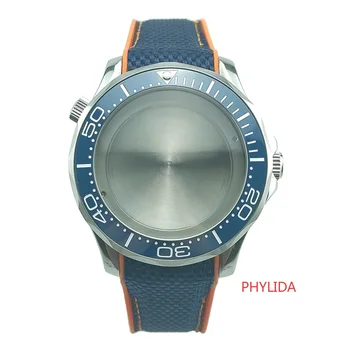 

HOT 10ATM Blue White Writing Ceramic Bezel Diver Watch Case Strap Set For Seagull2836 MIYOTA8215 Mov't Sea Master Style Watch