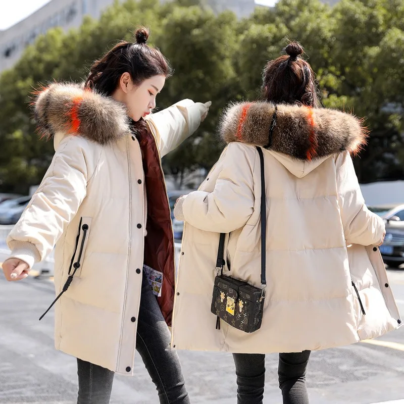 Large Size Fat Mm Thin over-the-Knee down Jacket Women's Thick Winter Warm Fur Collar Korean-style White Duck down Coat Fas