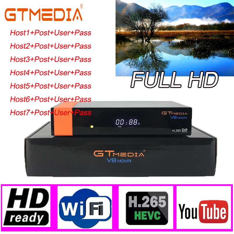 

Receptor GTMEDIA V8 NOVA HD Smart TV Satellite Receiver USB 2.0 DC12V/1.5A Built-in WIFI Power 1 year free Spain cccam tv box