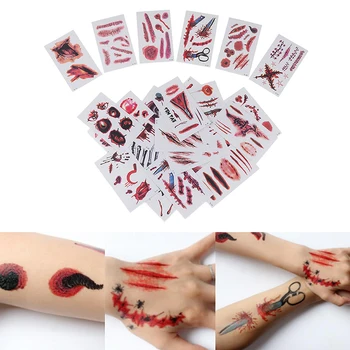 

30PC Halloween Waterproof Temporary Tattoos For Lady Women 3D Reality Vampire Blood Scar Design Tattoo Sticker