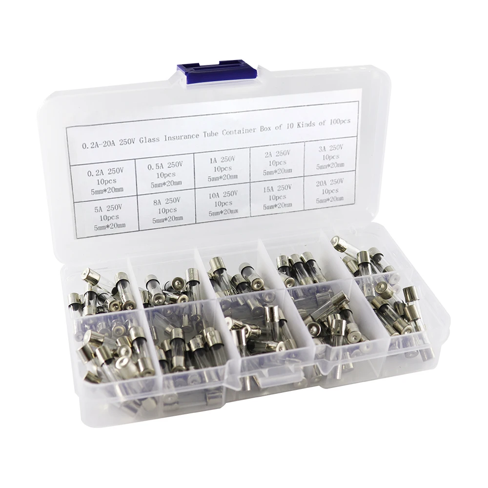 New 5x20mm Quick Blow Glass Tube Fuse Assorted Kit Fast-blow Glass Fuses 