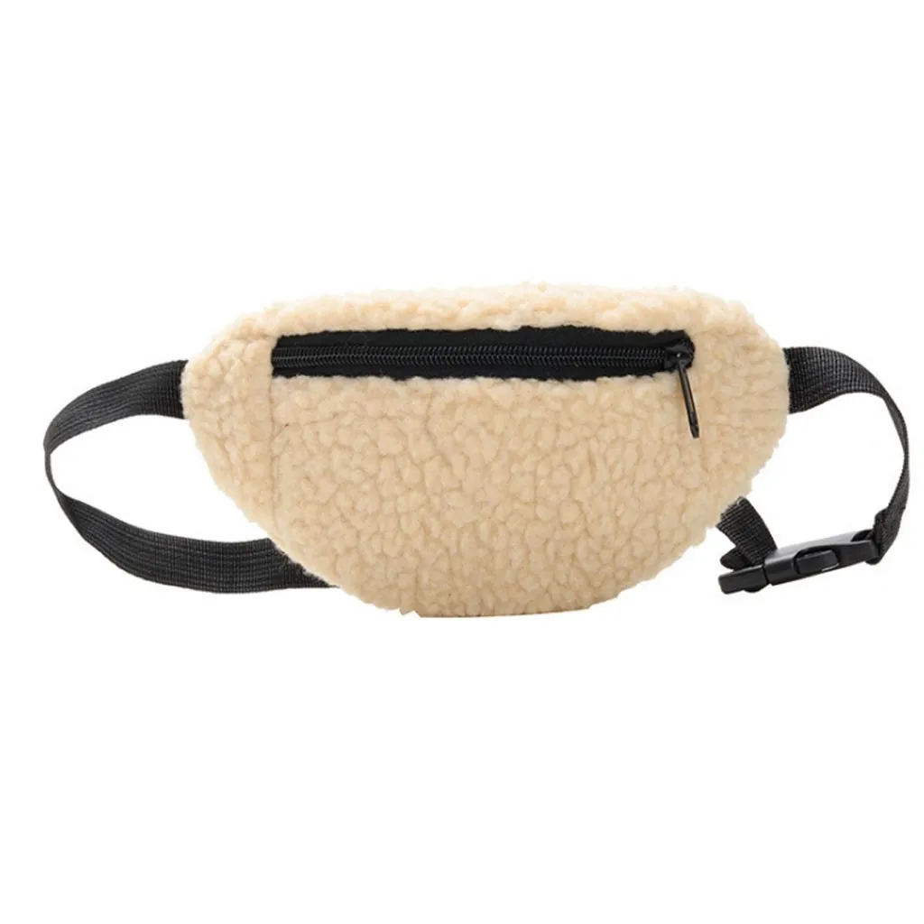 Children's Solid Color Cute Pattern Wool Chest Bag Pocket Fashion Trend New Women small Waist Pack Waist Bags for girls bolsa