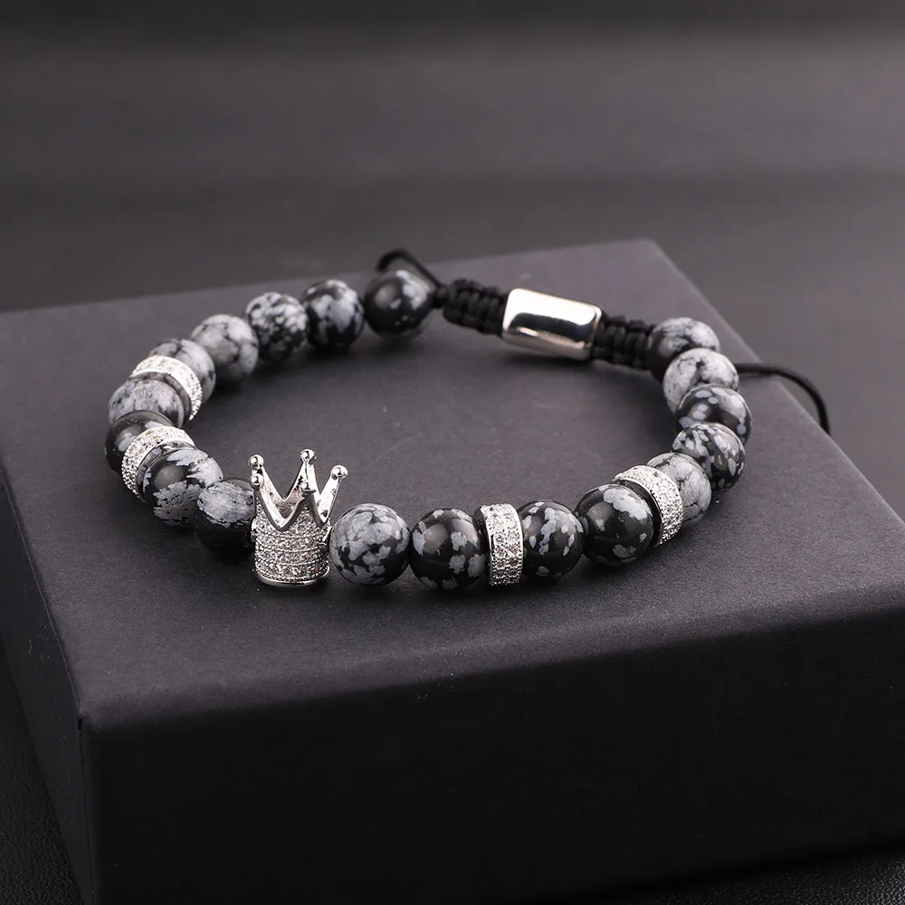 New Design Men Women Bracelet Natural Tiger Eye Howlite CZ Micro Pave Crown Friendship Macrame Adjustable Bacelet Men - Image 3
