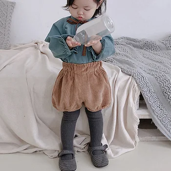 

Autumn Winter Baby Girls Solid Color Mid Waist Wild Corduroy Thicken Warm Loose Elastic Pants Shorts