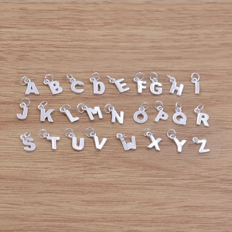 925 Sterling Silver A-Z Letter bead DIY Charm Pendant 5x6.2mm jump ring 4mm 925 Sterling Silver A-Z Letter bead DIY Charm Pendant 5x6.2mm jump ring 4mm