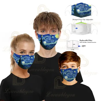 

Adult Kid Anti Dust Protective PM2.5 Face Mouth Mask Printed Mask Reusable Washable Fabric Masks with 2 Filters
