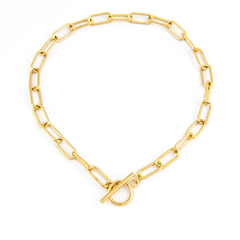 Серебряное/золотое ожерелье с замком из нержавеющей стали для женщин и мужчин, длинное металлическое колье с круглым вырезом