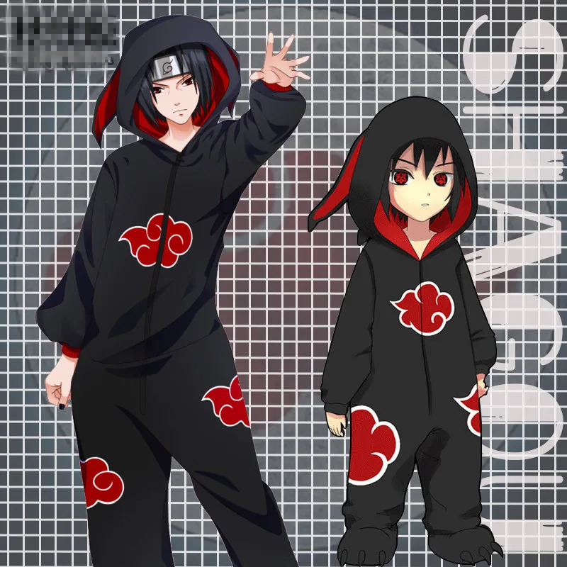 Anime Naruto Akatsuki Uchiha Itachi Cosplay Costumes Sharingan Red Cloud Pattern Jumpsuits Thicken Cotton Pajamas Bathrobe Suit