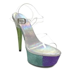 Leecabe/яркие блестящие босоножки для танцев на шесте 15 см; женская обувь; обувь для танцев на шесте на платформе с высоким каблуком и стразами - Цвет: 17cm ColorfulGlitter