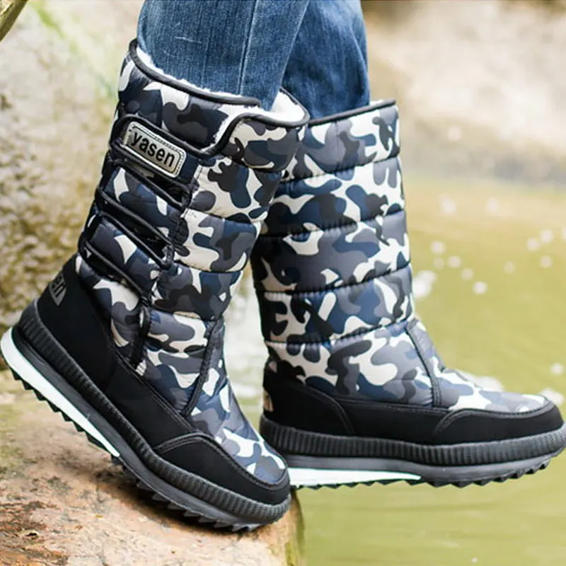 Desert boots men winter snow mia calf boots warm plush shoes classic style fashion Camouflage male boots - Цвет: Blue camouflage