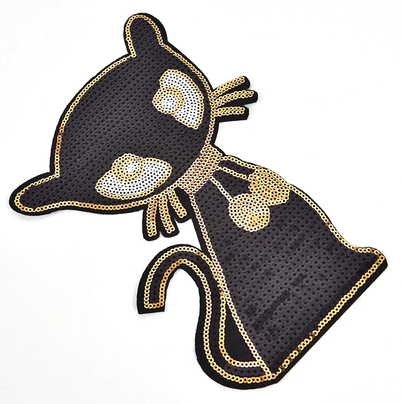 New 1pc Sexy Pussy Cat Sequins Patch Applique Embroidery Iron On Patches Deal With It Stickers For Clothes T-shirt/Dress/Jeans