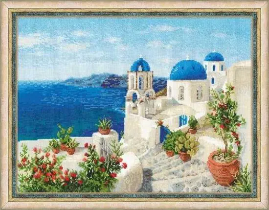 

Gold Collection Beautiful Counted Cross Stitch Kit Santorini Greece Coast City Riolis 1644