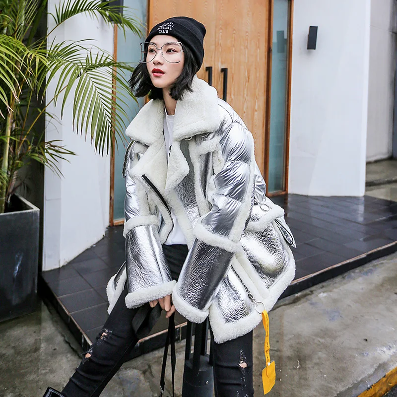Серебряное пуховое хлопковое пальто для женщин, зима, Высококачественная теплая куртка-парка из овечьей шерсти, Женское зимнее пальто для женщин