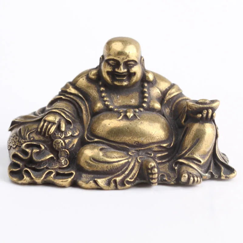 Maitreya Buddha Антикварная медная статуя Майтрейи Будды маленький настольный латунный орнамент домашний декор скульптуры религиозный стол украшение статуэтка - Цвет: Maitreya Buddha