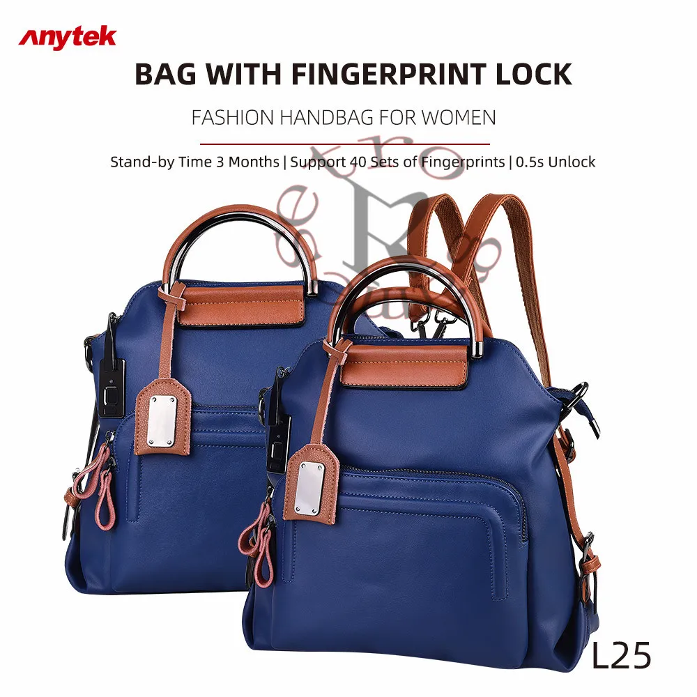 

Fashion handbag for women Anytek L25 Fingerprint Bag Lock Travel Hiking Anti-Theft Cellhone Charging Port 40 Fingerprints