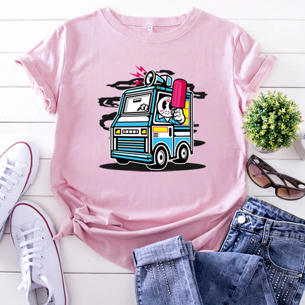 Tshirt Friday The 13Th Ice Cream Jason Print Woman T-Shirts Cotton Harajuku T Shirt For Women Short Sleeve Gothic Women'S Shirts