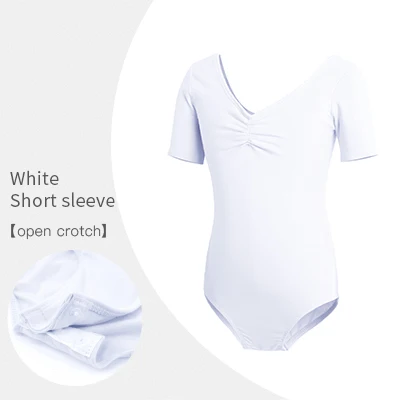white short sleeve Детский гимнастический купальник для балета, танцев для девочки хлопкового материала на основе спандекса, выполнено в цветовой гамме с открытой спиной короткий рукав одежда для балета Одежда для танцев Костюмы L-6XL - Цвет: white short sleeve