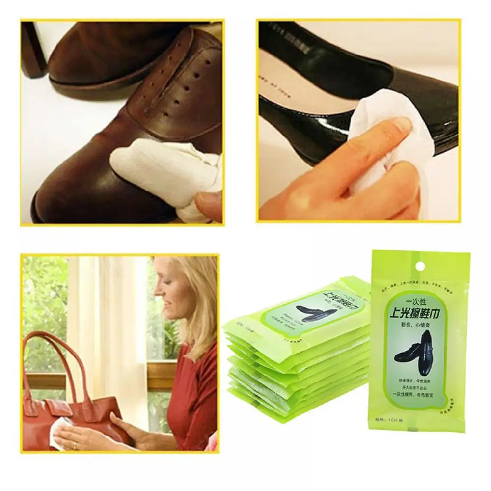 

10 pcs/set Disposable Wet Wipes Decontamination Shoes Wet Towel Paper Small Bag Portable Leather Shoes Cleaning Care Wipes