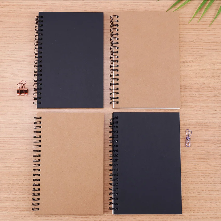 

Vintage Spiral Coil Paper Notepad Drawing Painting Graffiti Soft Cover Black Paper Sketchbook Notebook Office School Supplies
