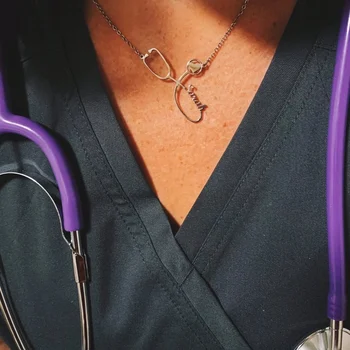 

Personalized Stethoscope Heartbeat Necklaces Jewelry Custom Name Stethoscope Necklace Women's Minimal Heart 2020 Collier Bijoux