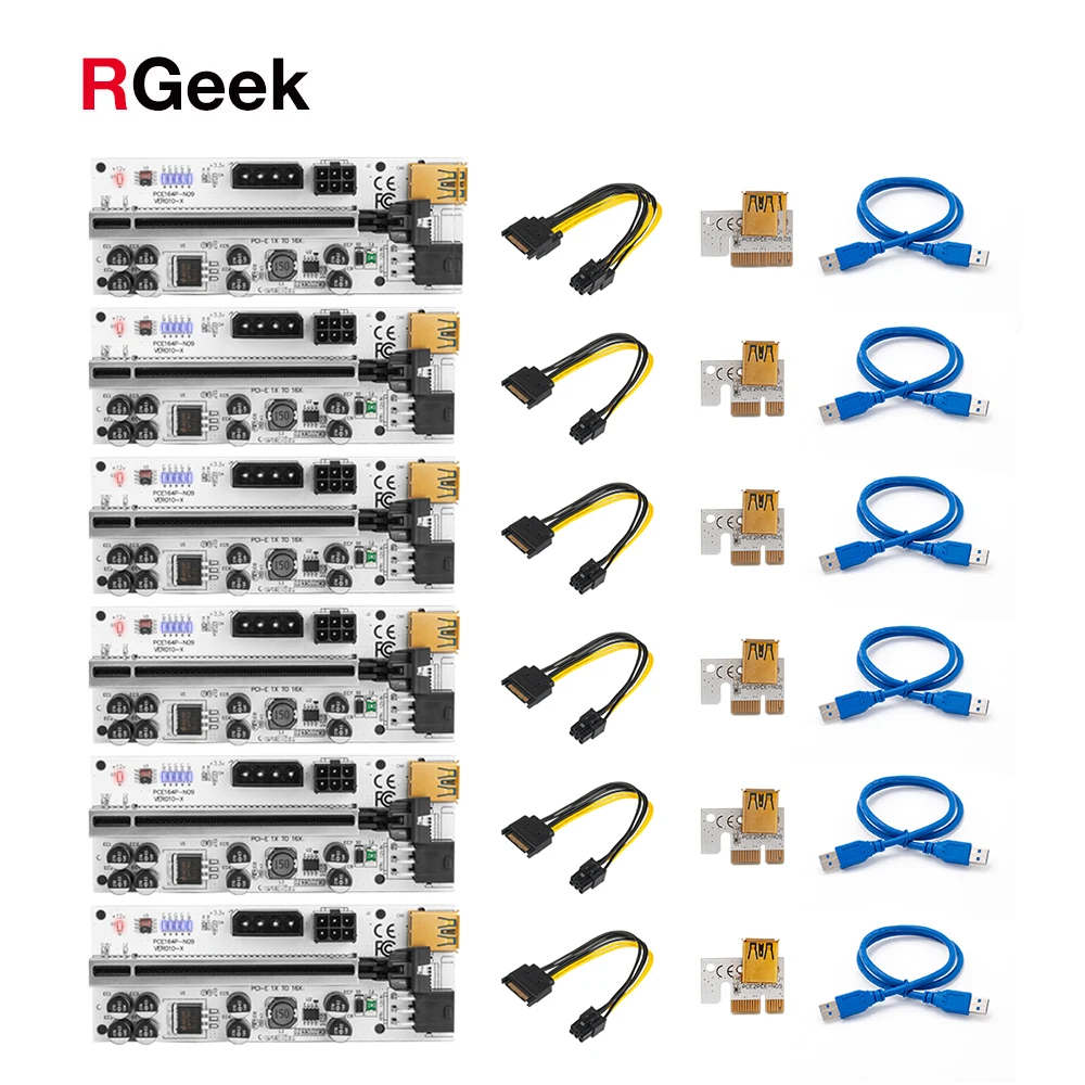 RGeek 6 шт. новейший VER010 USB 3.0 PCI-E Райзер PCI Express 1X 4x 8x 16x адаптер карта SATA 15pin до 6pin кабель
