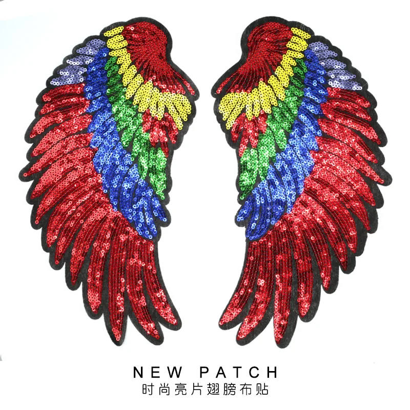 1 Pair Large Sequins Angel Wing Patches for Clothing Applique for Jeans DIY Accessories Sticker Iron on Patch Clothes 27cmx14cm