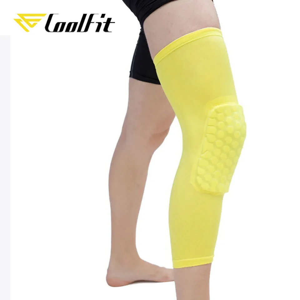 Yellow CoolFit 1 шт. баскетбольные наколенники рукава соты скобки эластичные защитные наколенники шестерни коленной чашечки пены Поддержка Волейбол - Цвет: Yellow