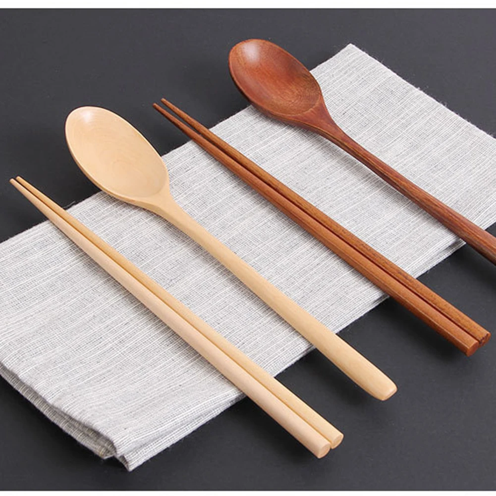 3pcs Vintage Handheld Dining Room Wooden Japanese Style Food Tableware Set Gifts Spoon Chopsticks Travel DIY Portable Restaurant