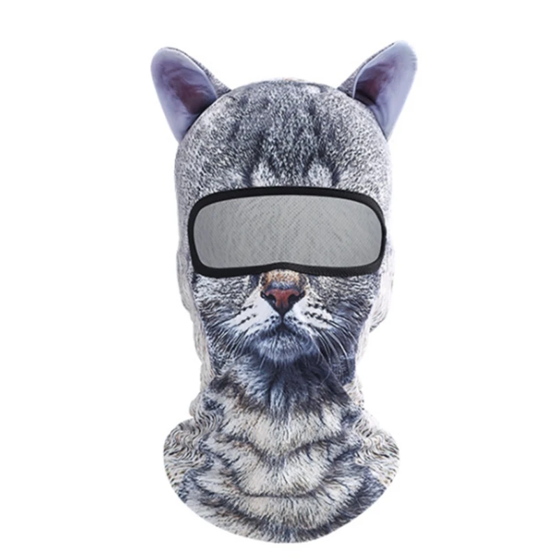 Passamontagna da sci 3D a forma di gatto con orecchie, bella maschera integrale con cappuccio a forma di animale, antivento e protezione UV, maschera sportiva invernale con orecchie per bar, festival