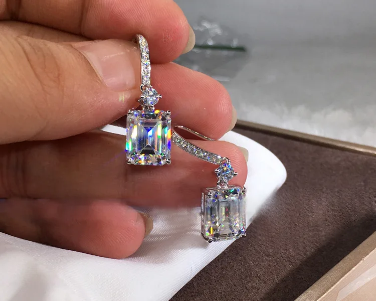 Модные милые корейские серьги Модные ювелирные изделия 925 серебряные большие прямоугольные шикарные циркониевые серебряные серьги-гвоздики для женщин подарок