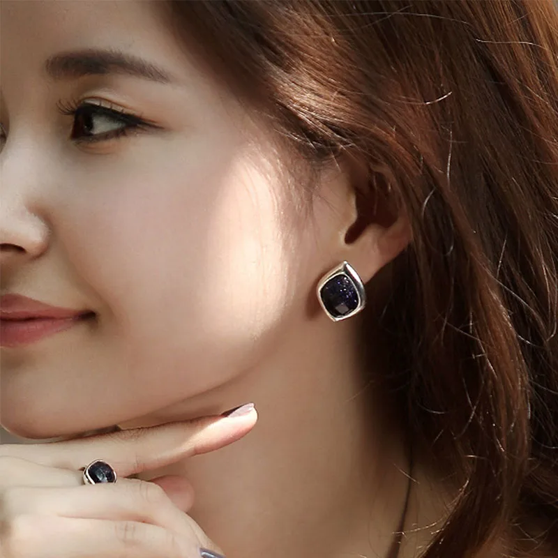 Женские серьги гвоздики из серебра 925 пробы с авантюрином|Серьги-гвоздики| |