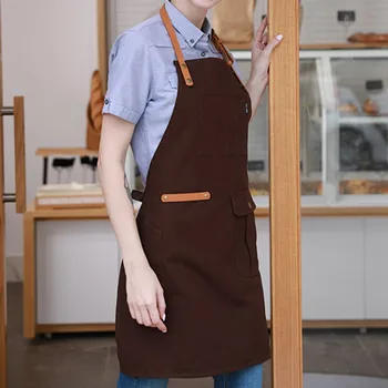 

Brown Canvas Apron PU & Cotton Strap Waitstaff Pastry Chef Barista Bartender Culinary Uniform Florist Retail Shop Work wear D99