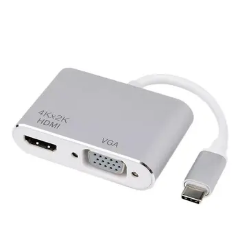 

USB3.1 Type-C To Hdmi Female + VGA Female Frequency Conversion Cable Split Screen Adapter Aluminum Alloy Copper Core