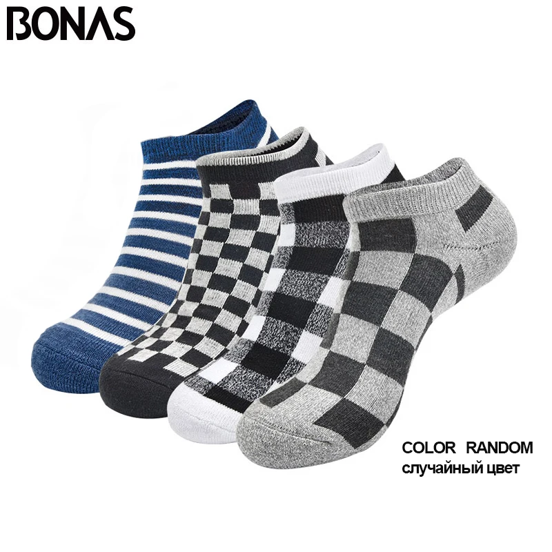 BONAS 5 пар/лот мужские хлопковые носки дышащие мужские s носки Разноцветные безбортные носки бамбуковые короткие носки плотные подарки мужские случайные отправить - Цвет: 4Pairs