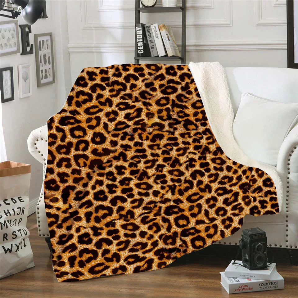 Leopard 3D Printed Sherpa Blanket Couch Quilt Cover Travel Bedding Outlet Plush Throw Fleece Blanket Bedspread LD8
