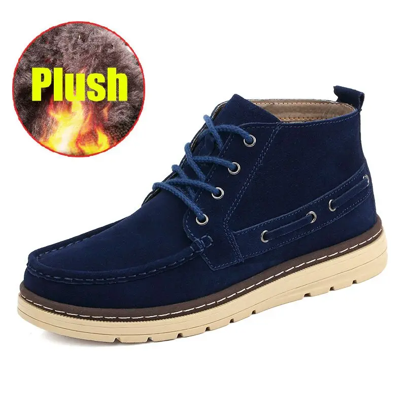 ZUNYU/мужские ботинки; сезон осень-зима; Мужская обувь из коровьей замши; модная обувь; ботильоны; Повседневная Высокая мужская обувь; размеры 38-46 - Color: blue plush