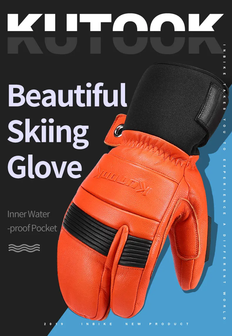 KUTOOK Winter Ski Mittens Waterproof Thermal Fleece Snowboarding Gloves with The Convenient Pocket for Snowmobile Men Women