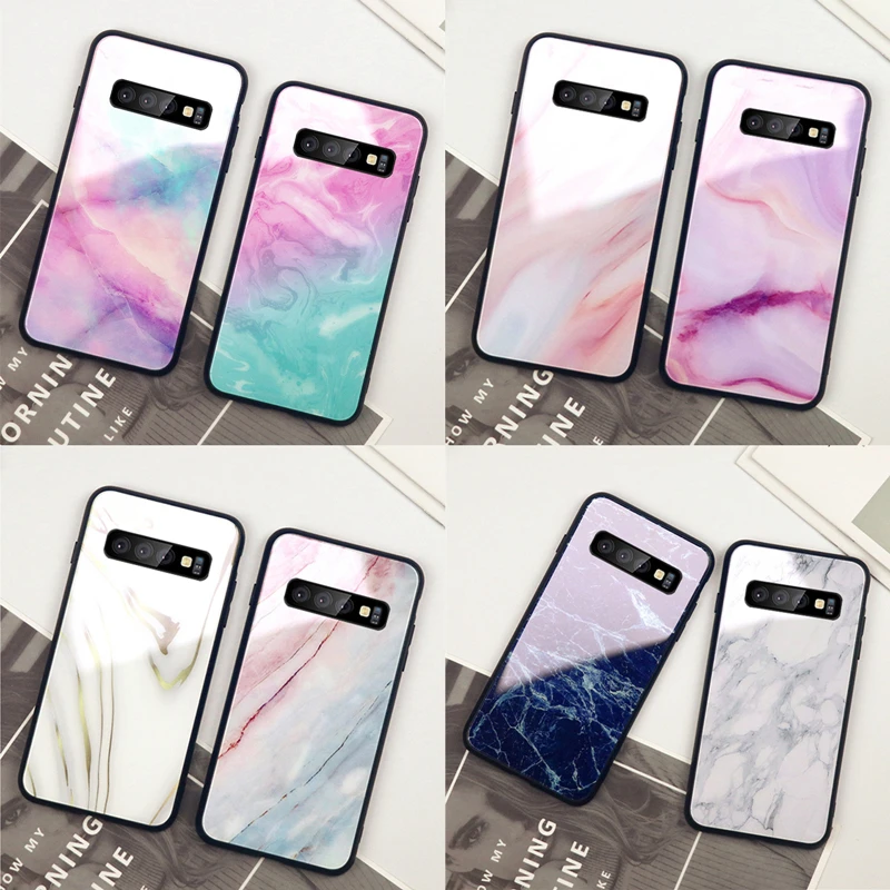 

For Samsung Galaxy S10 Plus S10e note 10 Pro Case Marble Glass Hard back Cover For Samsung s10 Lite Note 8 9 Colorful Phone case