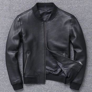 

Autumn Genuine Large Size Aviation Flight Pilot Leather Real Sheepskin Men Bomber Jacket Slim Black Aviator Coats