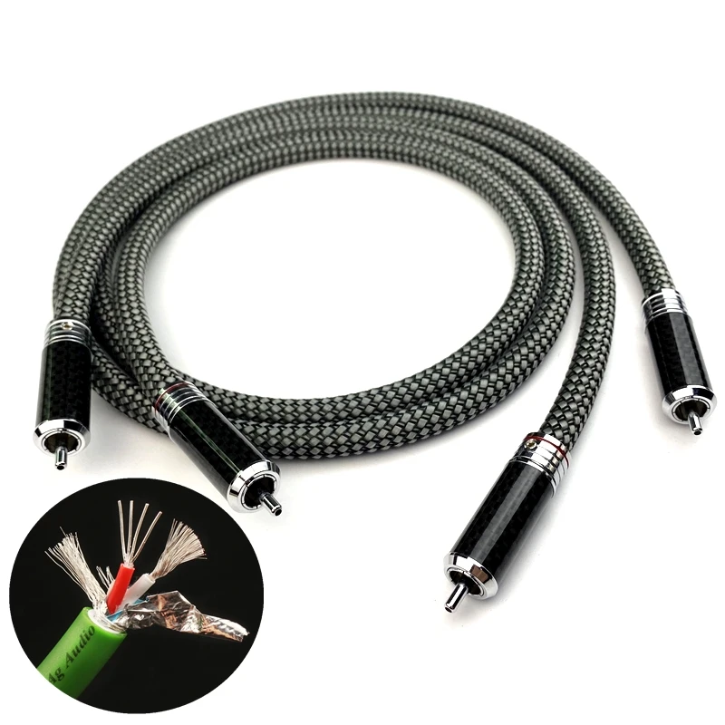 

High End Silver Plated RCA Cable 7N OCC Copper HiFi Audio Interconnect Line Carbon Fiber Connector