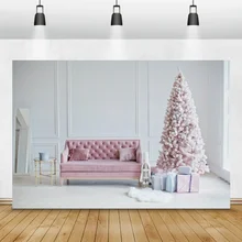 

Laeacco Christmas Pink Tree Soft Chic Wall Wooden Floor Gift Baby Shower Photo Backdrop Photography Background For Photo Studio