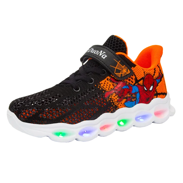 pensioen Rijden Overjas Led Kids Shoes Spiderman Glowing Sneakers Boys Chaussure Pu - AliExpress