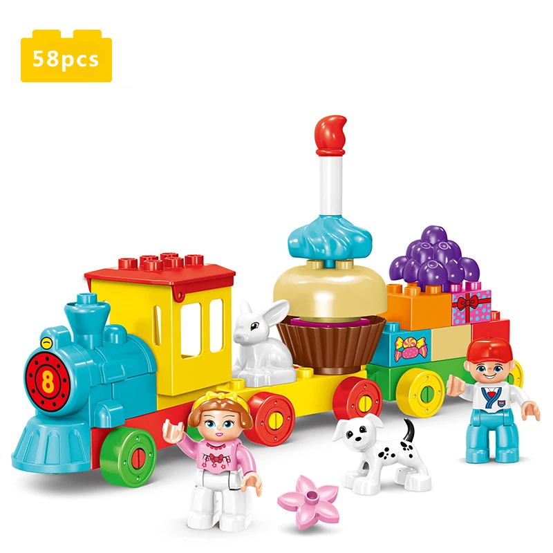 58pcs No Box 50-68 шт совместимые Duplo поезд Количество блоков большое образование частиц блоки кирпичи развивающие детские городские игрушки для детей - Цвет: 58pcs No Box