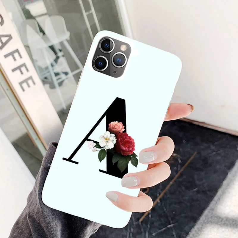 Белый мягкий чехол из ТПУ с надписью Monogram A J K Q Алфавит цветы для iPhone 11 11PRO MAX X 6S Plus 7 Plus XR MAX цветочный чехол