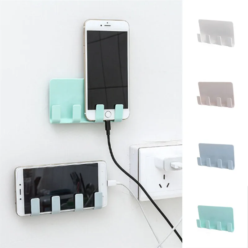 4 Hooks Holder Wall Mount Bracket Hanger Charger Easy For Universal Phone
