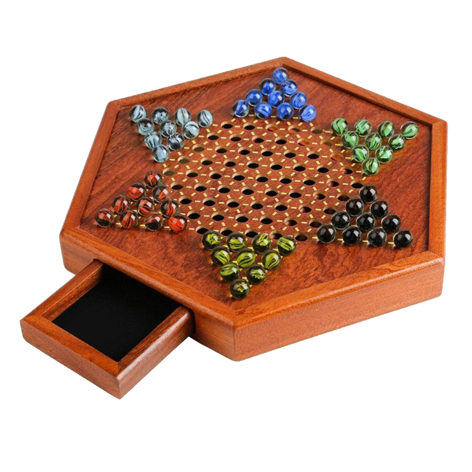 Wooden Board Game Chinese Checkers Fine Multicolor 60 Marbles Party Fun Game Toy Multiplayer Children Gifts for 6+ years old