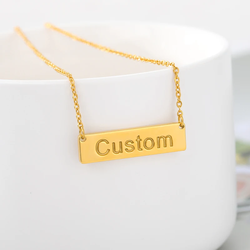 

Nameplate Jewelry BFF Gold Filled 30*8mm Bar Personalized Name Necklace Custom Initial Roman Numeral Choker Necklace Women Gift